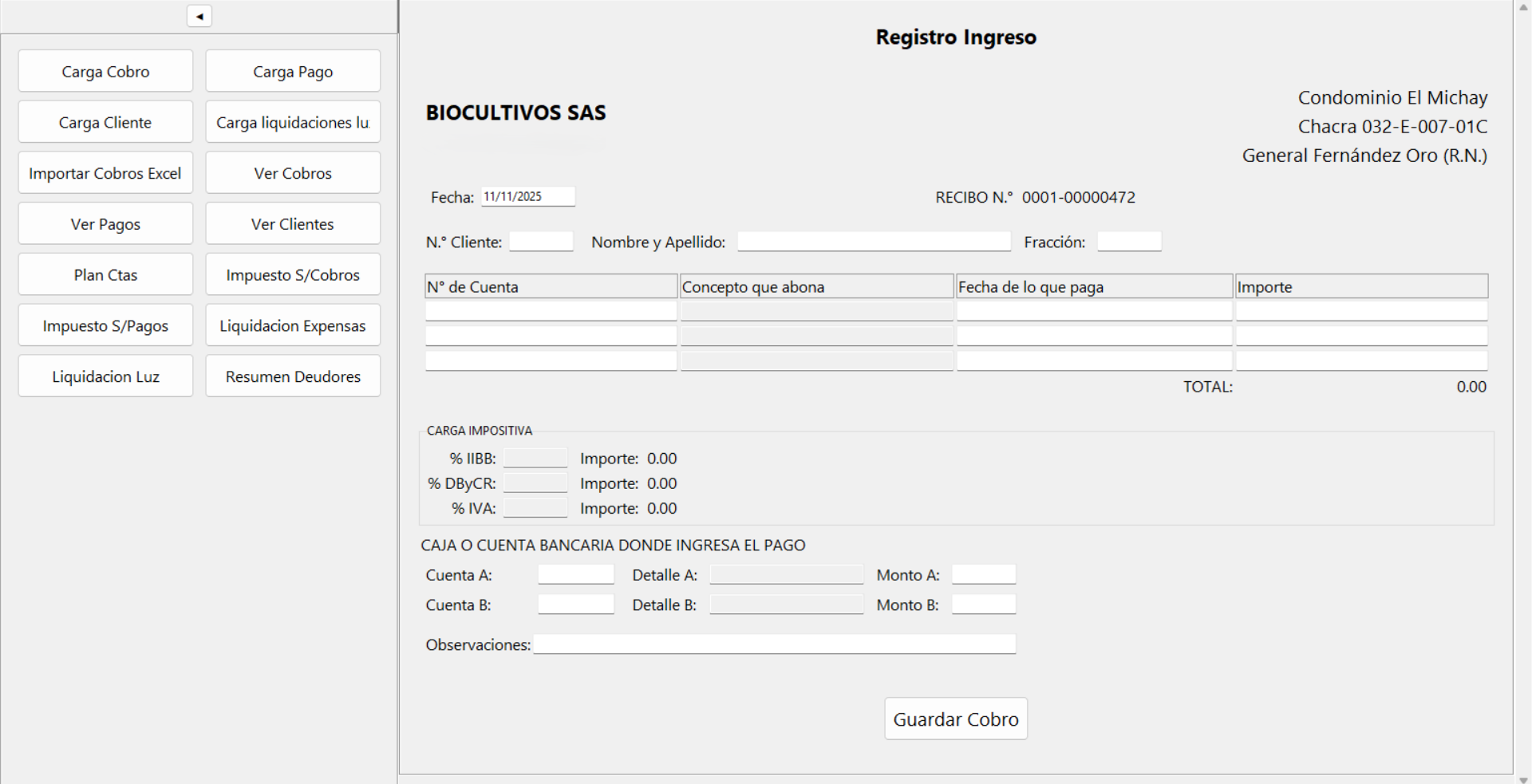 Sistema de gestión de cobros y pagos